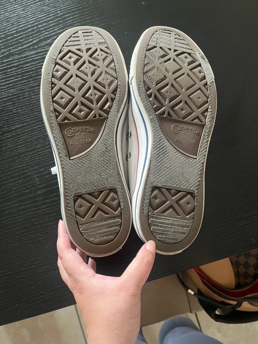 Converse White Canvas Low Top Sneakers with Red Trim - Picture 4 of 6